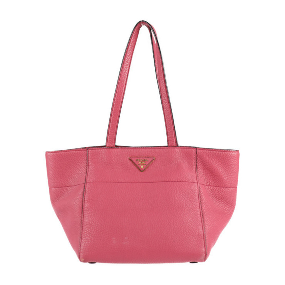 Prada Vitello Daino Tote Bag Leather Peonia Triangular Plate Pink